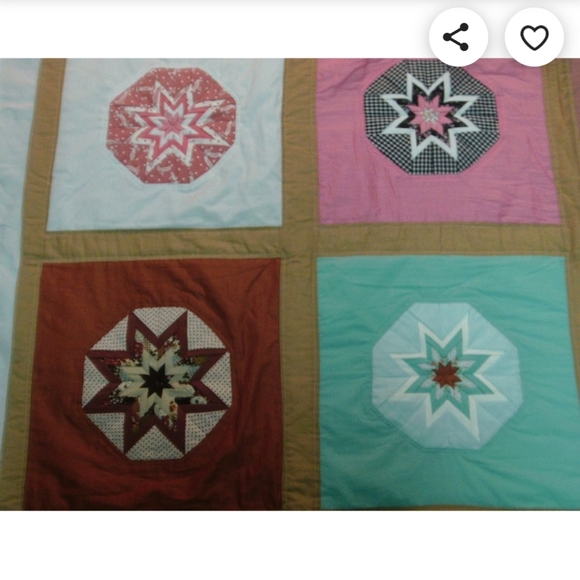Folded Stars hand quilted bedspread blanket multi color full heavy unique burst - Picture 2 of 16